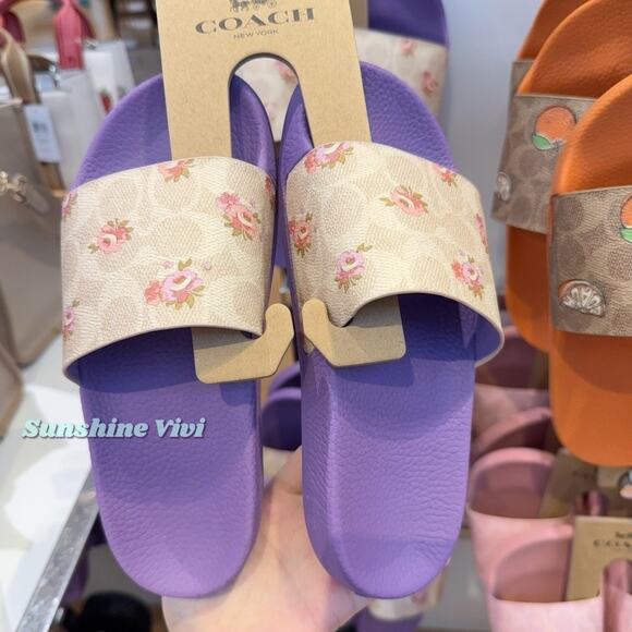New Coach women Udele Sport Slide Signature Canvas With Floral Sand CAR30 US 5 - Picture 1 of 8